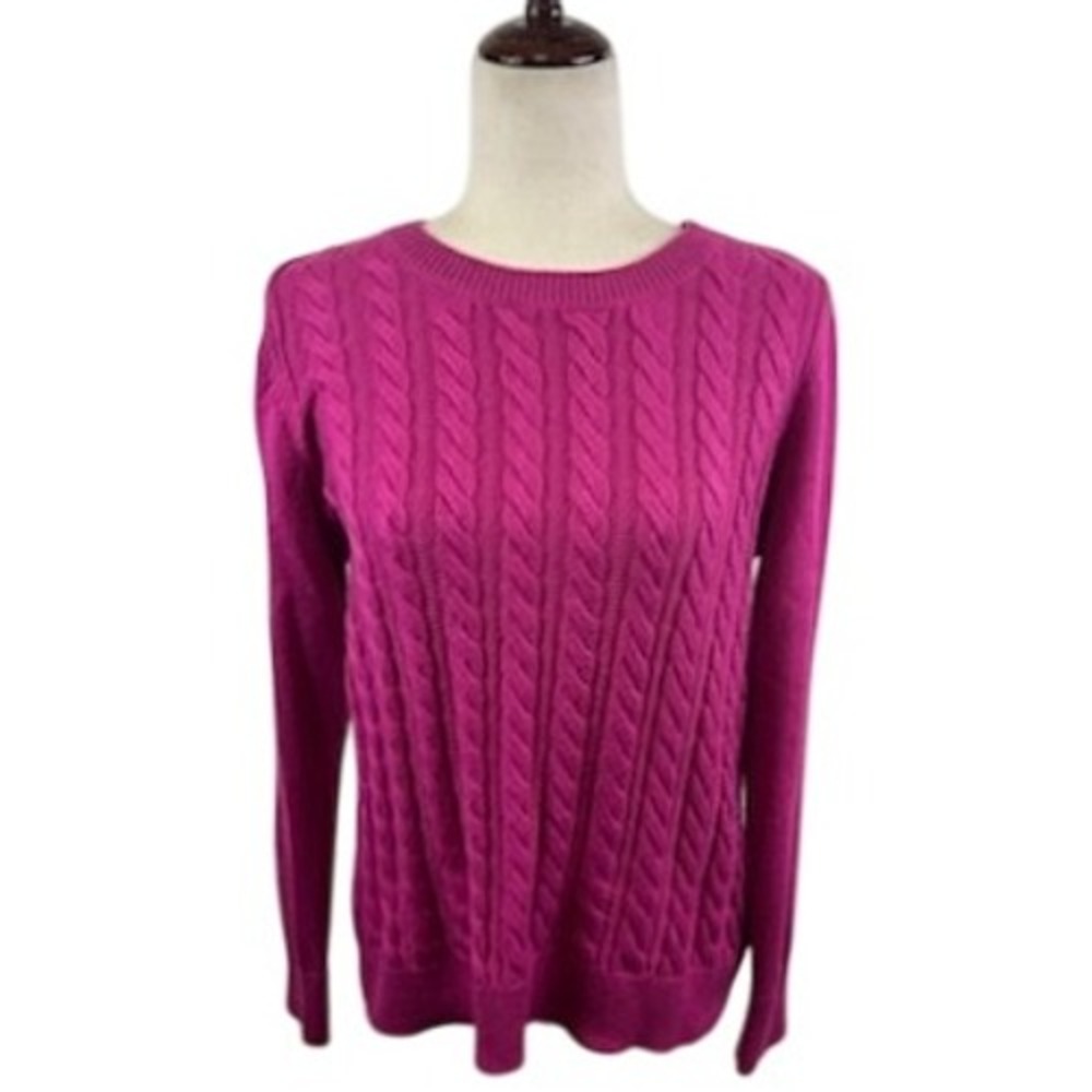 Talbots Sweater Womens Size Large Magenta Pink Cable Knit Button Shoulder Preppy